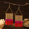Bohemian Style Triangle Metal Glass Seed Bead Tassel Dangle Earrings for Women WC2298-2-1