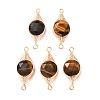 Natural Tiger Eye Faceted Hexagonal Cut Flat Round Links Connector Charms with Copper Herringbone Wire-Wrapped KK-Z152-07G-05-1
