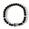 Frosted Round Natural Black Onyx(Dyed & Heated) Round Beaded Stretch Bracelets RK1908-4