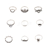 9Pcs Boho Alloy Rhinestone Plain Band Rings PW-WG2EE61-01-5