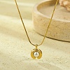 304 Stainless Steel Pave Shell Pearl Flat Round Pendant Necklaces for Women NJEW-U031-02G-2