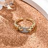 Brass Micro Pave Clear Cubic Zirconia Cuff Finger Rings for Women RJEW-C116-03G-3