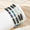 4Pcs 4 Styles Natural Mixed Stone Faceted Cube and Round Natural Lava Rock Beaded Stretch Bracelets for Women BJEW-JB14250-01-2