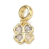 Saint Patrick's Day Brass Pave Cubic Zirconia Shamrock European Dangle Charms KK-P345-04G-06-1