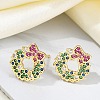 Christmas Rack Plating Brass Cubic Zirconia Stud Earrings EJEW-K245-55E-G-1