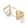 Triangle Natural Pearl Ear Studs with Brass Micro Pave Cubic Zirconia and 925 Sterling Silver Pins EJEW-P256-85G-2