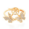Butterfly Brass Micro Pave Clear Cubic Zirconia Adjustable Ring Settings KK-T076-30G-2