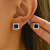 Brass Micro Pave Cubic Zirconia Square Stud Earrings VN1911-1