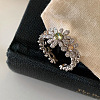 Alloy Rhinestone Flower Cuff Open Rings for Women WG6663D-01-4