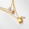 304 Stainless Steel Crystal Rhinestone Ball Ear Studs and 3-Layer Lock Pendant Necklaces Jewelry Sets X-SJEW-L386-01-2