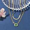304 Stainless Steel Rhinestone Rectangle Pendant Double Layer Necklaces for Women NJEW-Z070-01G-02-1