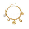 304 Stainless Steel Crystal Rhinestone and Imitation Pearl Butterfly Flower Charm 2-Strand Bracelets for Women WG73EE1-01-5