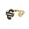 Black Cubic Zirconia Cactus and Sun Open Cuff Ring for Women RJEW-N035-087-1