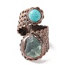 Natural Fluorite & Synthetic Turquoise Open Cuff Ring RJEW-I082-09R-2