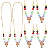 Wood Cross with Acrylic Beaded Pendant Necklaces for Women NJEW-AB00014-1