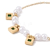 Square Cubic Zirconia Charm Bracelet with Acrylic Pearl BJEW-F396-20G-02-4