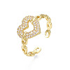 Cubic Zirconia Heart Open Cuff Ring X-RJEW-N035-110-3