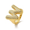 Letter Brass Micro Pave Clear Cubic Zirconia Open Cuff Ring for Women RJEW-N046-03W-G-1