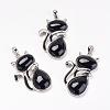 Natural Black Agate Kitten Pendants G-G713-B05-1