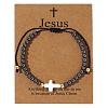 Adjustable Vintage Shell Cross Synthetic Non-magnetic Hematite Braided Beaded Bracelets for Men SE7092-1