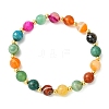 8MM Faceted Round Natural Agate(Dyed & Heated) and Brass Beaded Stretch Bracelets for Women BJEW-JB14031-3