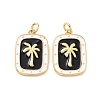 Rectangle with Coconut Tree Pattern Brass Enamel Pendants KK-G435-21G-2