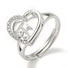 Heart with Letter Rack Plating Brass Micro Pave Cubic Zirconia Adjustable Rings for Women RJEW-I105-06P-F-1