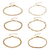 ANATTASOUL 6Pcs 6 Style Brass Twist Rope & Figaro & Paperclip & Curb Chain Bracelets Set for Women BJEW-AN0001-10-1