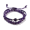 Natural Amethyst Round Beaded Stretch Bracelets & Braided Bead Bracelets BJEW-K251-04A-1