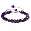 Natural Amethyst Round Bead Adjustable Braided Bracelets UO3136-15-1