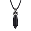 Natural Obsidian Pointed Faceted Bullet Pendants Necklaces NJEW-JN05129-2