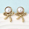 201 Stainless Steel ABS Plastic Pearl Stud Earrings EJEW-Z151-13G-04-3