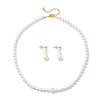 Shell Pearl Round Beaded Necklaces & Stud Dangle Earrings Sets for Women SJEW-JS01349-2