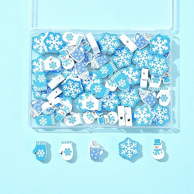 60Pcs 6 Styles Christmas Theme Printed Wood Beads WOOD-FS0001-33-1