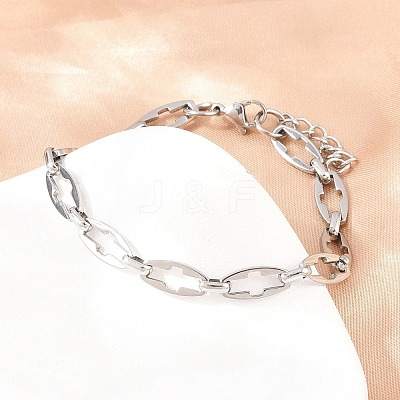 304 Stainless Steel Cross Link Chain Bracelet & Necklace Jewelry Sets SJEW-L199-07P-1