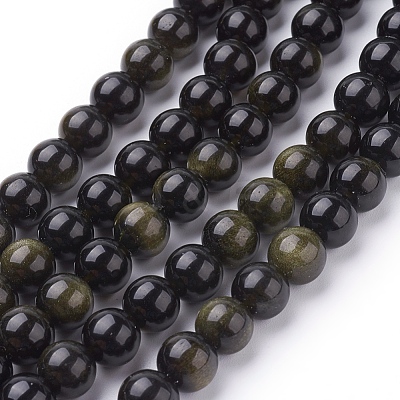 Natural Golden Sheen Obsidian Beads Strands G-C076-8mm-5-1