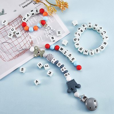 20Pcs Luminous Cube Letter Silicone Beads 12x12x12mm Square Dice Alphabet Beads with 2mm Hole Spacer Loose Letter Beads for Bracelet Necklace Jewelry Making JX437X-1