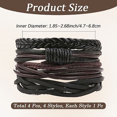 1Bag Mixed Styles Adjustable PU Leather Cord Braided Bracelets for Unisex BJEW-CL0001-47A-1