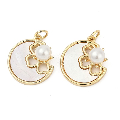 Brass Pave Natural Shell Pendants KK-U058-05G-1