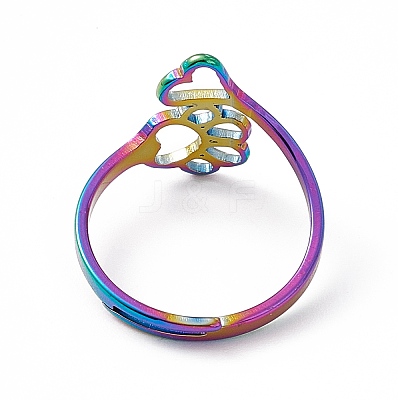 Ion Plating(IP) 201 Stainless Steel Heart & Dog Paw Prints Adjustable Ring for Women RJEW-K238-09M-1