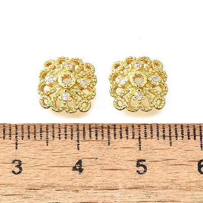 Flower Brass Clear Cubic Zirconia Bead Caps KK-V008-01G-1