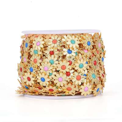 Brass Enamel Flower Link Chains CHC-K009-22G-1