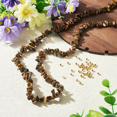 1 Strand Natural Tiger Eye Chip Beads Strands G-TAD0001-06-1