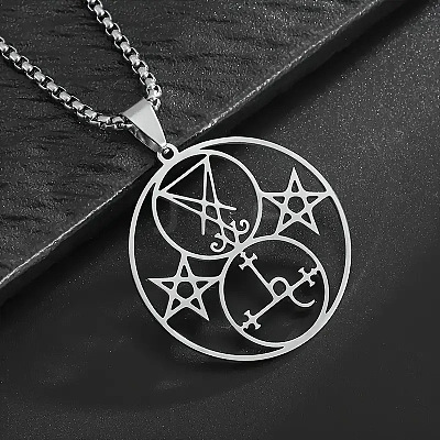 304 Stainless Steel Hollow Witchcraft Pentagram Pendant Necklaces FS-WGCC915-01-1