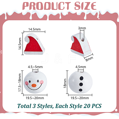 60Pcs 3 Styles Christmas Theme Printed Wood European Beads WOOD-PH0003-21-1