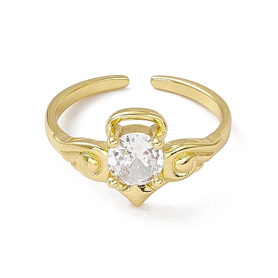 Cubic Zirconia Wing Open Cuff Ring RJEW-M144-10G-1