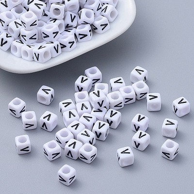 Letter V Cube Acrylic Beads X-PL37C9308-V-1