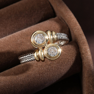 Flat Round Brass Micro Pave Clear Cubic Zirconia Finger Rings FS-WGBC030-01-1