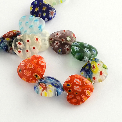 Heart Handmade Millefiori Glass Beads Strands X-LK-R004-28-1