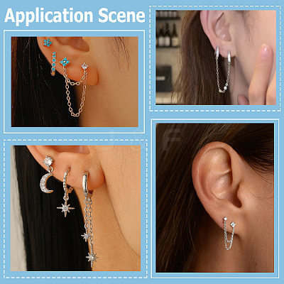 10Pcs 2 Styles Stainless Steel Cartilage Earrings with Dangle Chains AJEW-BBC0001-14-1